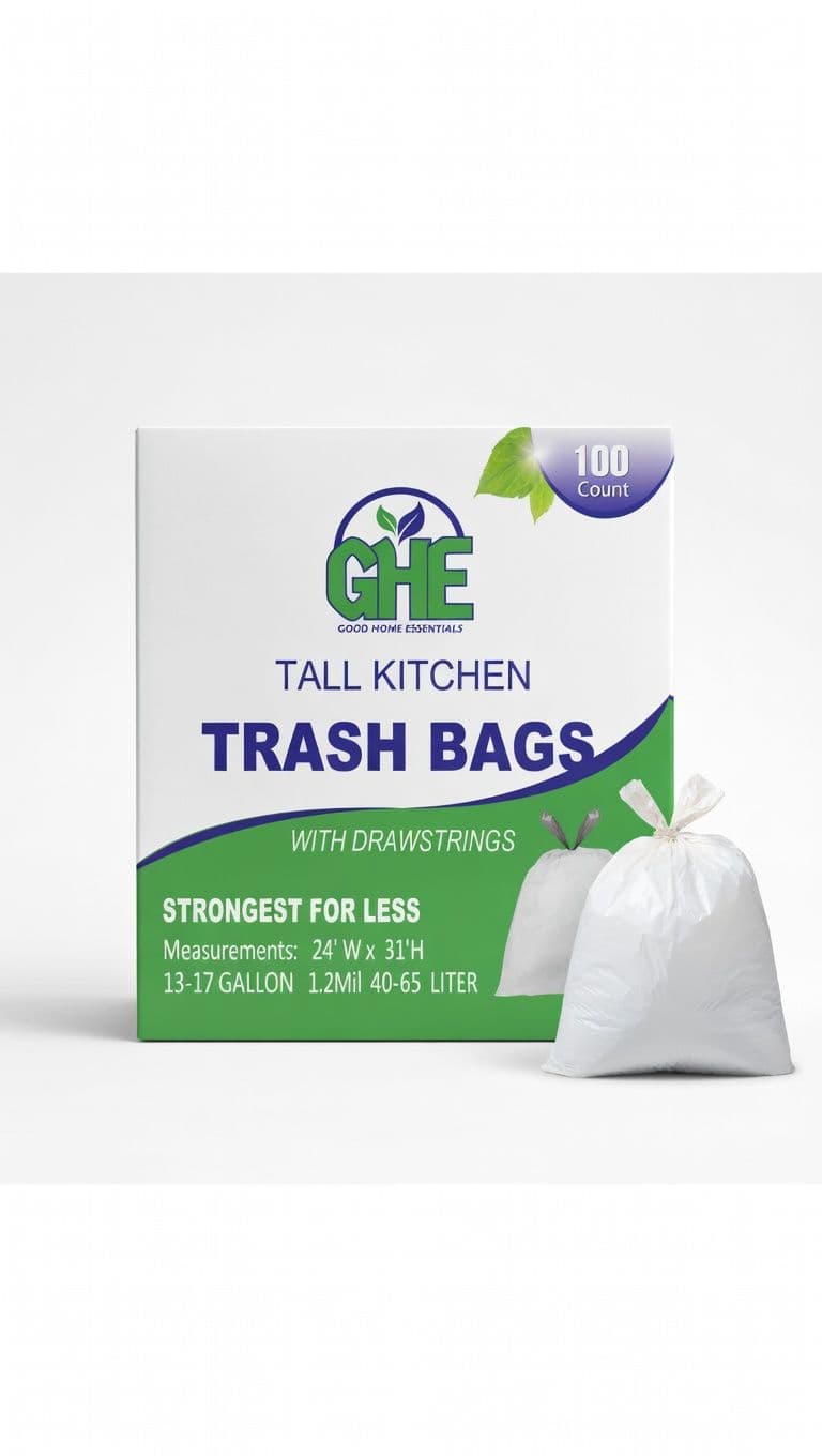 13–17 Gallon White Drawstring Trash Bags – 100 Count
