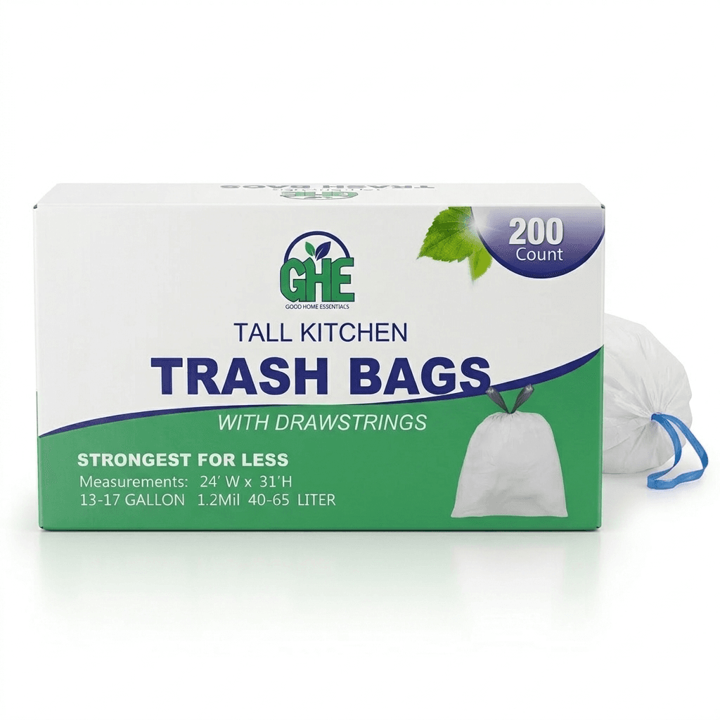 13–17 Gallon White Drawstring Trash Bags – 200 Count