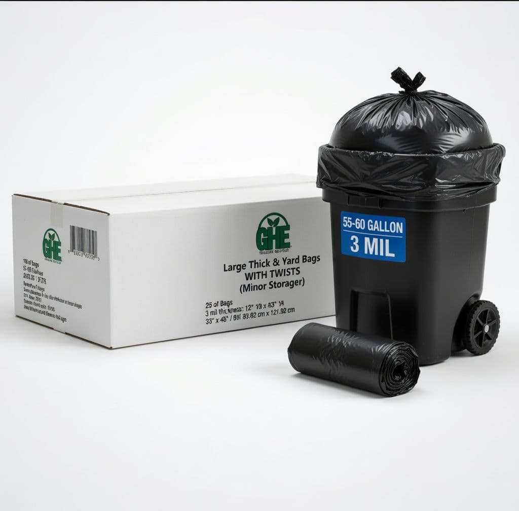 55-60 Gallon Black Trash Bags – 50 Count (3 Mil)