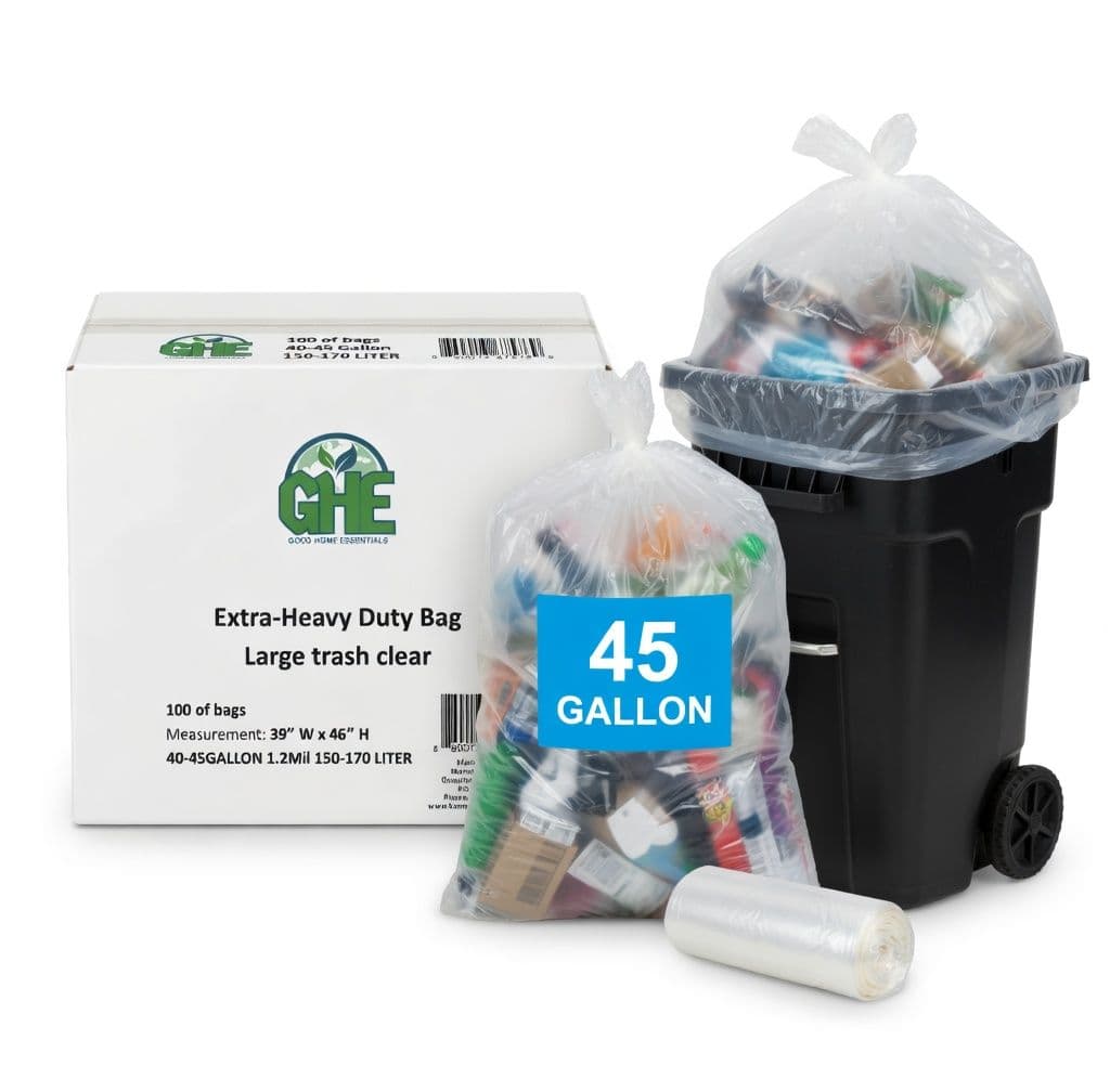 45 Gallon Clear Trash Bags – 100 Count