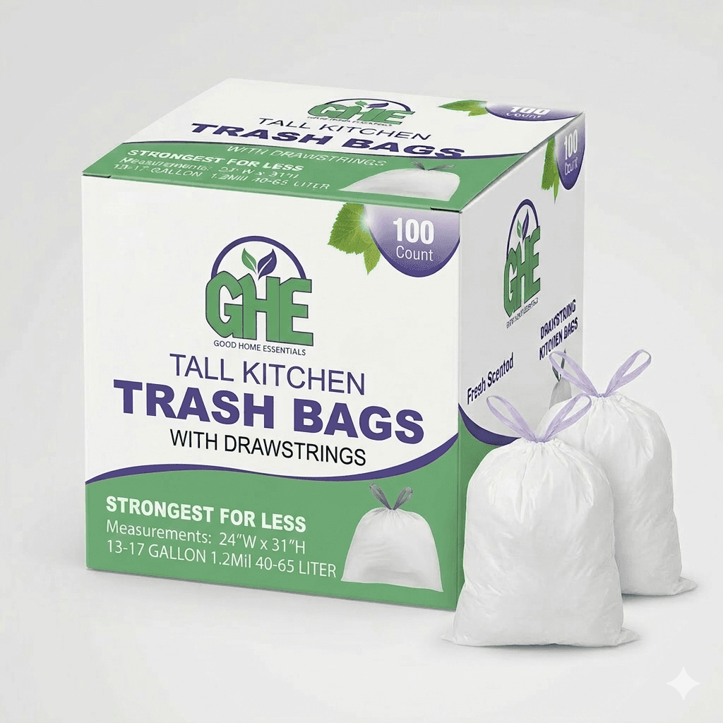 13–17 Gallon White Drawstring Trash Bags – Fresh Scent – 100 Count