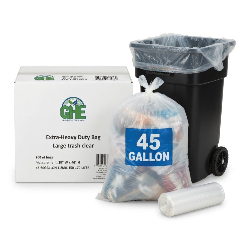 45 Gallon Clear Trash Bags – 200 Count